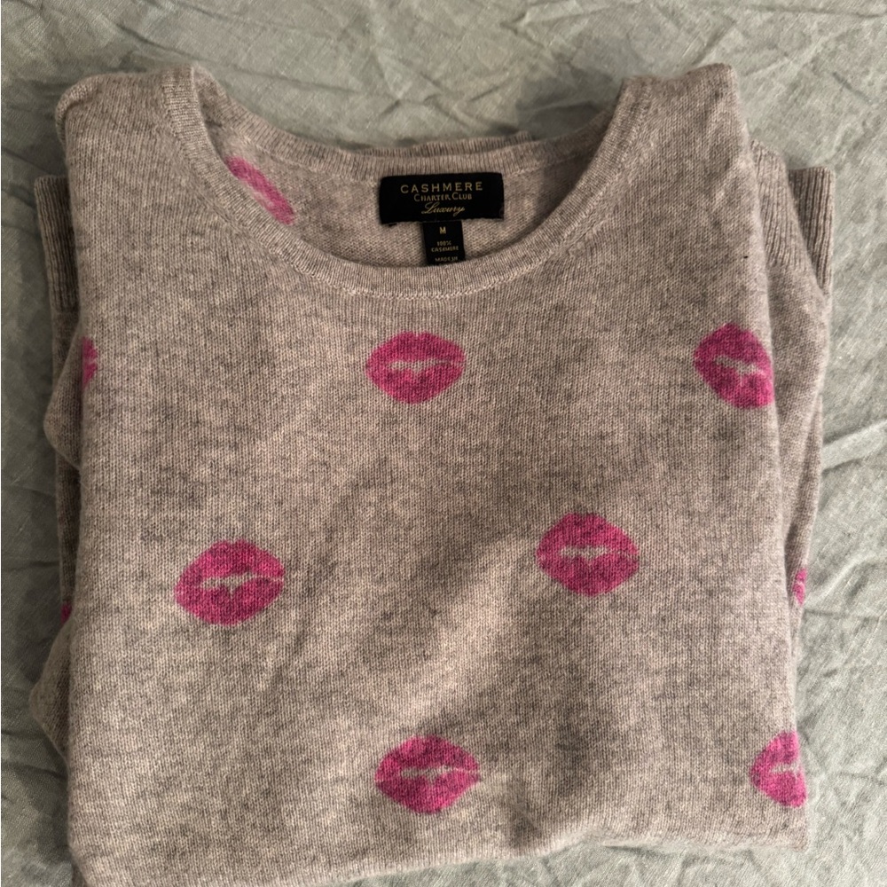 Charter Club Gray and Pink Crew Neck Sweater